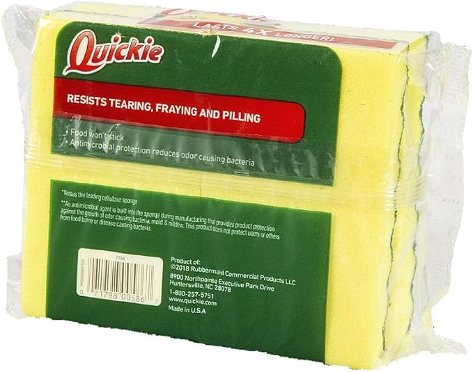 Quickie 2052213 Scrubbing Sponge, Pack of 4, Long Lasting, Heavy Duty, Kitchen and Bathroom Scrubbing Sponge