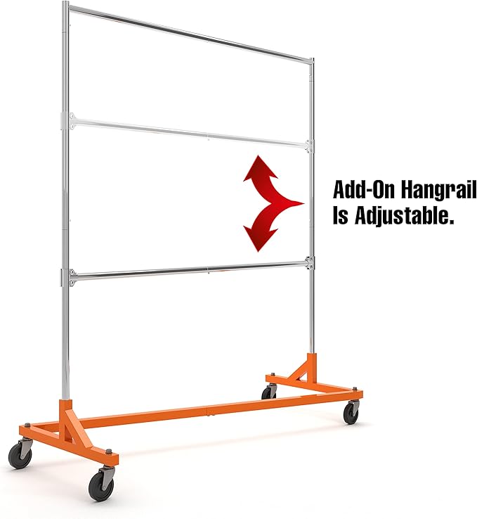 Econoco Commercial Garment Rack - Rolling Clothes Rack, Heavy Duty (Z Rack with Add On Hang Bar, Orange)