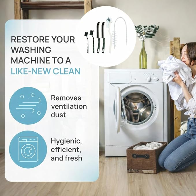 8 PCS Multi-Purpose Washing Machine Cleaning Brush, Dryer Vent Cleaner Kit, Crevice Brush for Bathroom, Grout & Sink, Household Tile Cleaning Tools, Long Handle Tools for Front Load & Top Load Washers