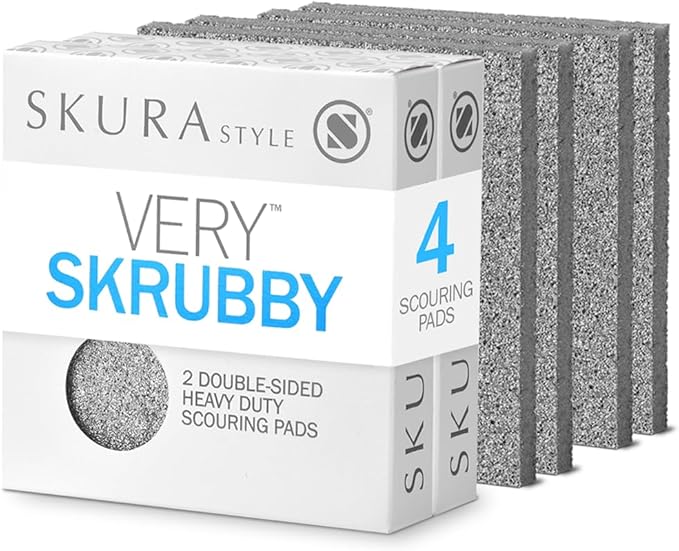 Skura Style Very Skrubby Heavy Duty Scouring Pads (Bulk 4 Pack) | Abrasive Kitchen Cleaner for Caked-on, Baked-on Dirt | Durable, Odor-Free, Flexible, Dual Sided, Polyurethane Foam Scrubber