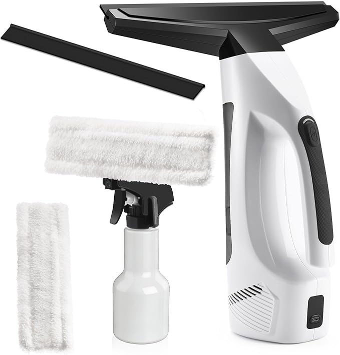 Window Vacuum Squeegee Cordless, Handheld Window Vac with Multi-Purpose Spray Bottle & Microfiber Cloth, Electric Cleaning Tool for Windows, Mirror, Countertop