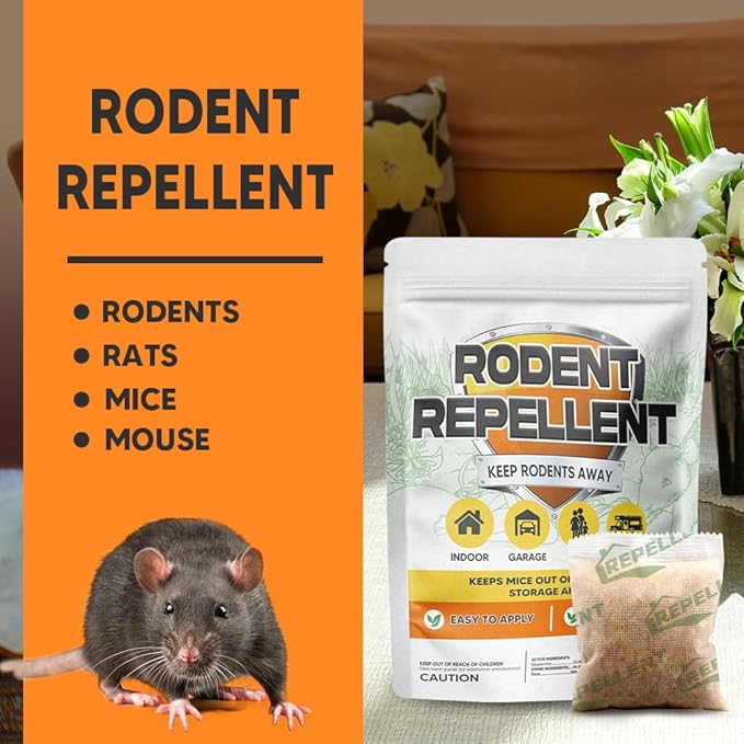 Rodent Repellent, Mouse Repellent Pouches, Mice Repellent Indoor, Mouse Deterrent Outdoor, Rat Repellent, Extra-Strength Rodent-Repelling Pouch, Peppermint to Keep Mice Away from Garage-8P