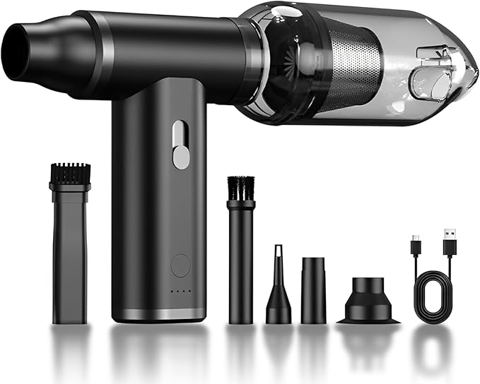 Compressed Air Duster & Vacuum Cleaner 4-in-1, 150,000RPM Powerful Electric Air Duster, Cordless Rechargeable with Adjustable Speed Handheld Air Blower for Keyboard, Car, Office, Home Electronics
