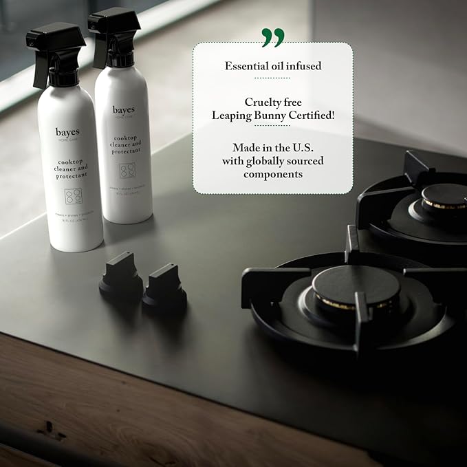 Bayes Cooktop Cleaner and Protectant for Daily Use - Cleans, Shines and Protects Ceramic Glass and Enamel Cooktops - For Fingerprints, Grease, Residue, and Smudges - 16 oz, 2 Pack