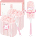 30 Count Pink Duster Refills Compatible with Swiffer Handle, 360° Multi-Surface Duster Refills with 1 Handle, 5X Microfibers Disposable Dusters for Home, Office Cleaning