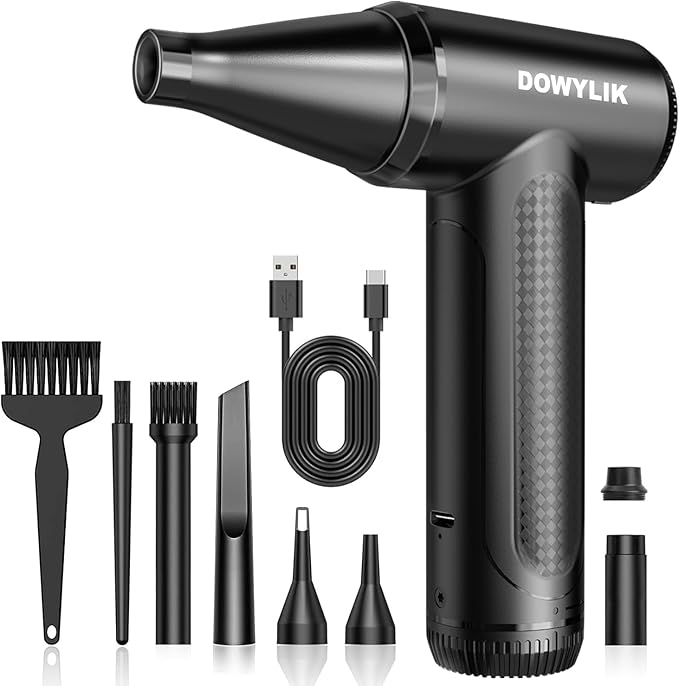 Compressed Air Duster - 150000RPM Brushless Motor, Mini Air Blower for PC Cleaning Kit, Canned Air Duster for Computers, Rechargeable & Portable Compressed Air for Electronics