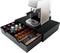 Coffee Pod 15" X 11" X 3" Natural Wood Countertop Organizer Drawer, Counter Top Espresso Tea Bag Station Storage Holder Box, Black