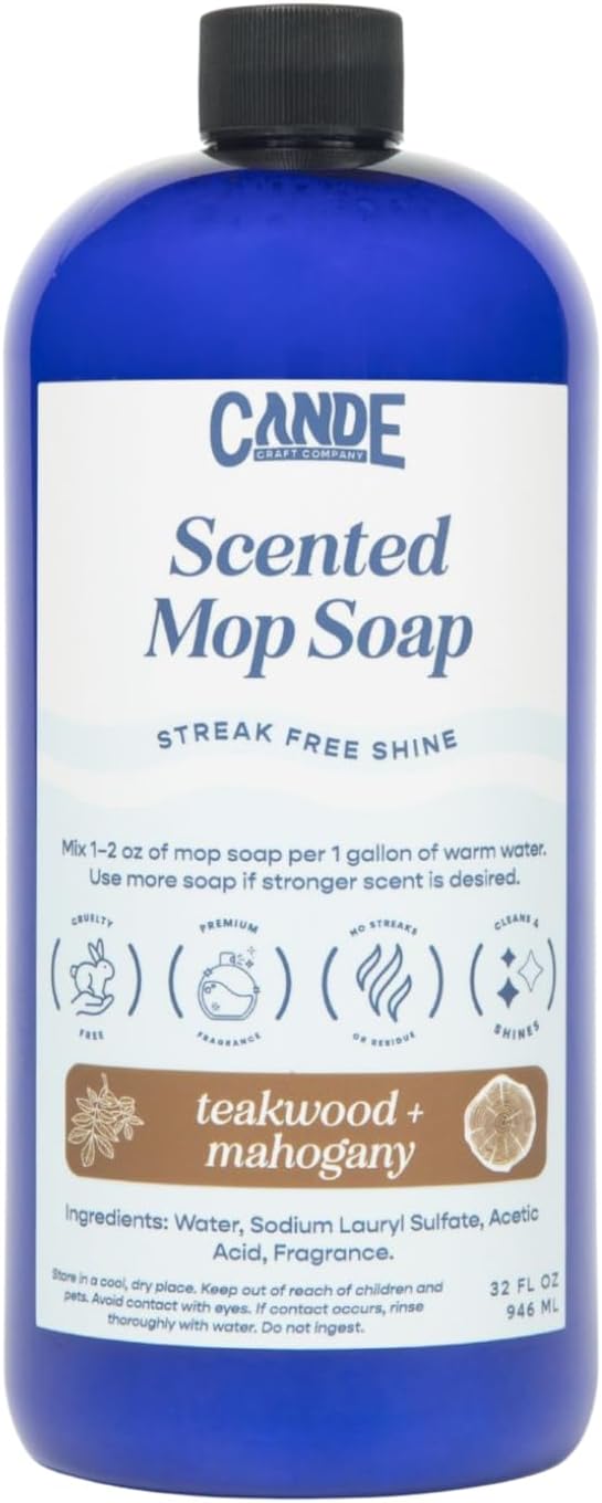 CANDE Mop Soap - Highly Scented Mop Soap, Luxury Floor Cleaner, Premium Fragranced Floor, Streak-Free Shine, 32 oz (Teakwood & Mahogany)