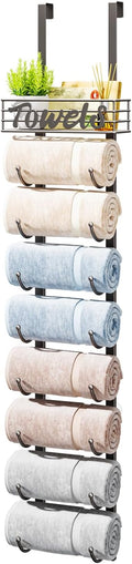 HapiRm Towel Racks for Bathroom Storage - 9 Tier Over The Door & Wall Mount Rolled Towel Storage Organizer Holder with Metal Shelf Basket for Small Bathroom, Camper, Rv - Patented