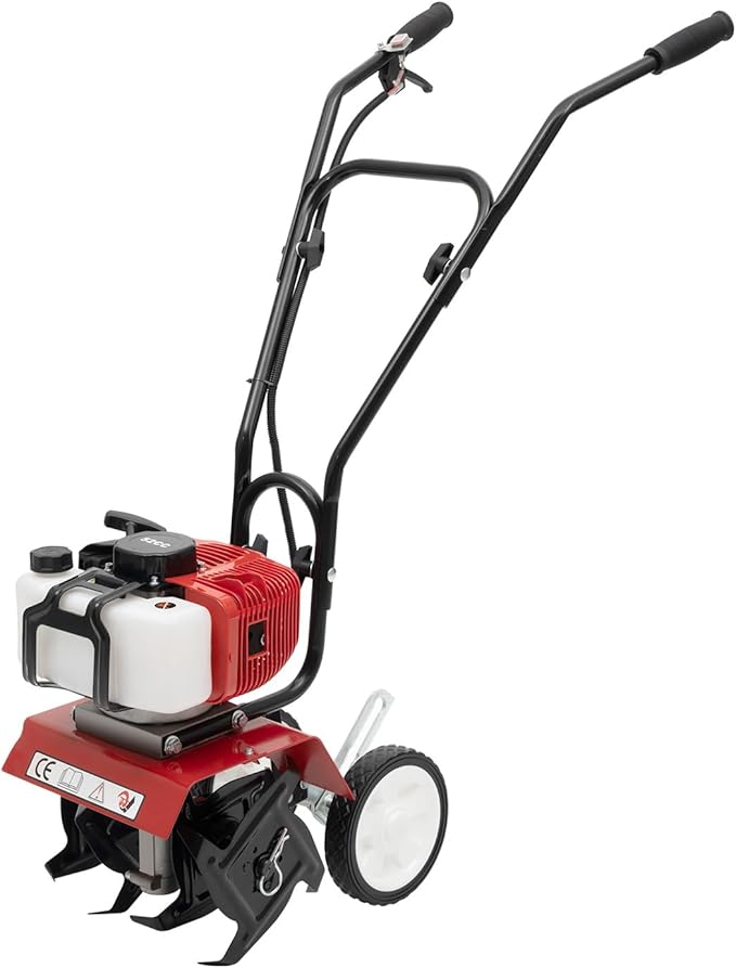 52CC Gas Powered Tiller Cultivator 2-Stroke Garden Cultivator Single-Cylinder Hand Rotary Cultivator Rototiller Garden Tool with Air-Cooling for Garden and Field Soil Cultivation 7000r/min