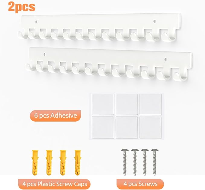 2 Pack Necklace Holder - Hanging Jewelry Organizer, Self-Adhesive, Wall Mount (White)