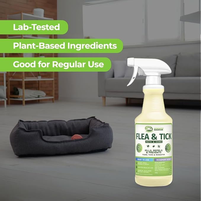 Mosquito Magician Indoor and Outdoor Spray - Use for Carpet, Furniture, Bedding, Couches & Pets – Plant-Sourced with Essential Oil – Mint, 32 OZ