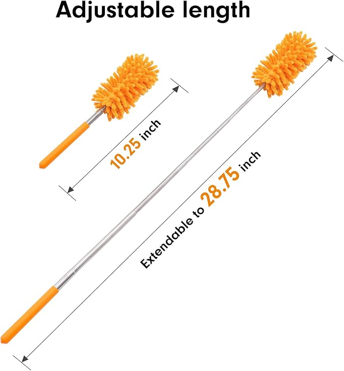 Microfiber Duster for Cleaning, Tukuos Hand Washable Dusters with 2pcs Replaceable Microfiber Head, Extendable Pole, Detachable Cleaning Supplies for Office, Car, Window, Furniture, Ceiling Fan