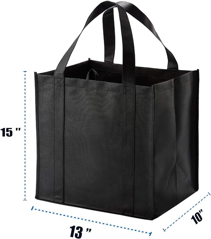NERUB Set of 10 Reusable Grocery Bags Heavy Duty Shopping Bags Large Grocery Totes with Reinforced Bottom Super Sturdy Handles, Black