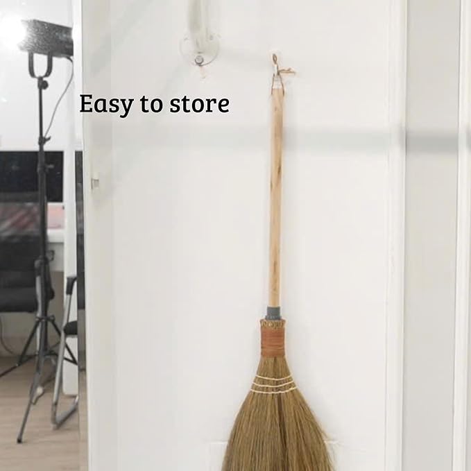 Natural Whisk Sweeping Hand Handle Broom - Vietnamese Straw Soft Broom for Cleaning Dustpan Indoor - Outdoor - Decorative Brooms - Wooden Handle - 9.84'' Width, 27.55" Length