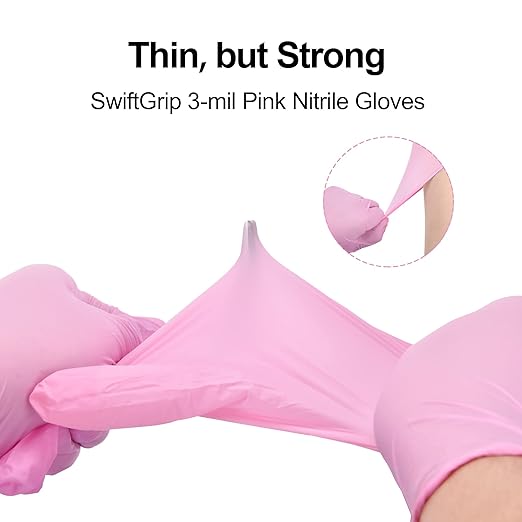 Pink Nitrile Gloves, 3-mil, Industrial Gloves Disposable Latex Free, for Cleaning & Esthetician, Rubber Powder-Free, 100-ct Box (X-Large)