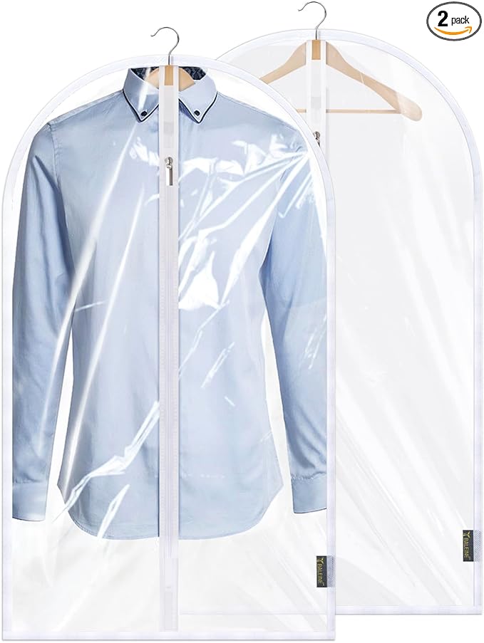 BALEINE 40'' Clear Garment Bags, 2 Packs PEVA Dress Bag for Closet Clothes Dresses Suit Coats Storage (Clear, 2PK)