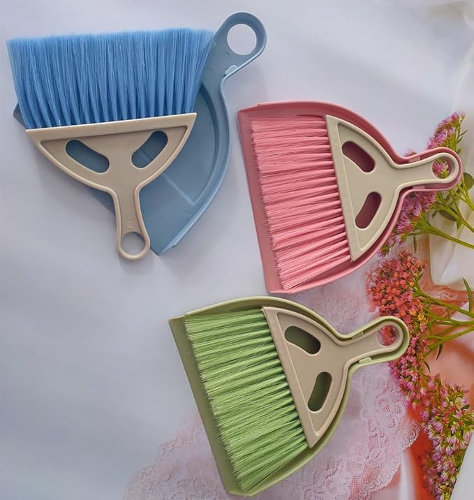 3 Pack Mini Broom and Dustpan Set with Handle, Hangable Small Hand Dustpan and Brush Cleaning Tool Set for Table Desk Keyboard Countertop Cars Sofa