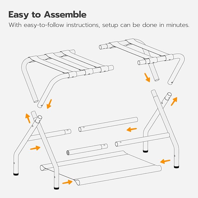 HOOBRO Luggage Rack, Pack of 2, Folding Suitcase Stand with Fabric Storage Shelf for Guest Room, Bedroom, Hotel, Holds up to 100 lb, 27 x 15.3 x 22 Inches, Space Saving, Black BK04XLP201