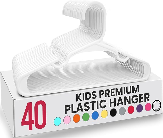 Utopia Home 40 Pack Kids Hangers - 11.5 Inch Plastic Baby Hangers for Closet - Childrens Hanger for Clothes & Infant Hanger for Closet - for Everyday Standard Use (White)