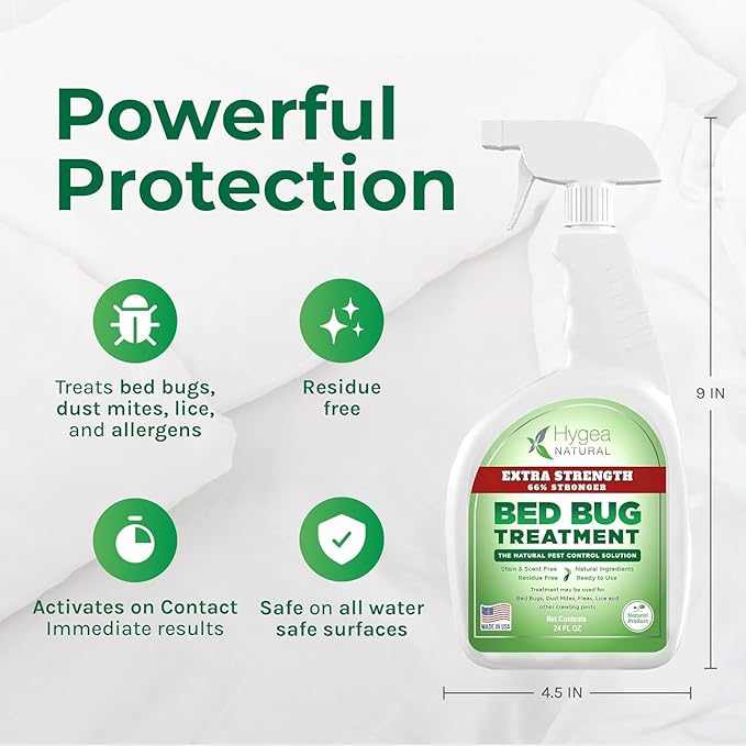 Hygea Natural Extra Strength 24 oz Bed Bug & Mite Spray Bundle - Child & Pet friendly - Stain & Odor Free - 66% Stronger Natural Formula (6 Pack)