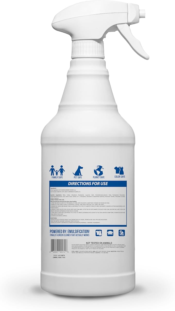 Fabric & Carpet - Non-Toxic Upholstery Carpet Spot Cleaner and Stain Remover for Grease Red Wine Blood and Pet Stains On All Types Fabric and Carpet. Eco-Friendly 32 Oz Spray Bottle!