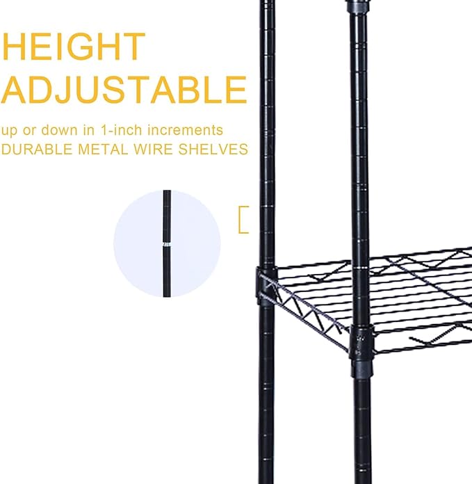 Simple Deluxe 6-Tier Shelving Units, 29.92'' W x 13.98'' D x 71.65'' H Adjustable Wire Shelving with Hanging Hooks and Wheels, Black