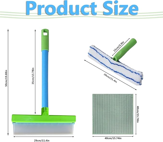 Recyclable Silicone Window Squeegee Kit - 3-in-1 Window Washer,Squeegee and 3 Microfiber Cloths, Ergonomic Handle & Streak-Free Blade for Windows, Mirrors, Shower Doors, Glass (Green)