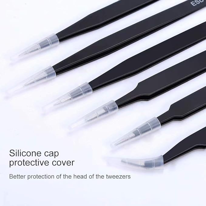 6PCS Precision Tweezers Set, Upgraded Anti-Static Stainless Steel Curved of Tweezers, for Electronics, Laboratory Work, Jewelry-Making, Craft, Soldering, etc, by kaverme.