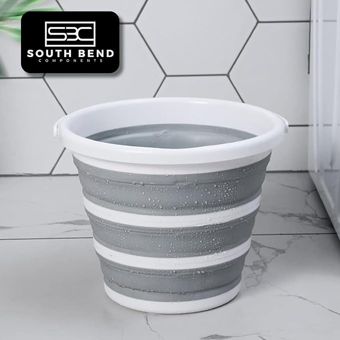 South Bend Components 2.6 Gallons Collapsible Bucket with Handle, Space Saving Design Portable Foldable Water Pail for Indoor/Outdoor, Mop, Boating, Camping, and Fishing (1-Pack)