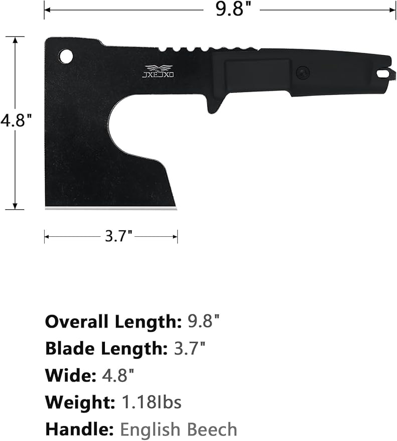JXE JXO Hatchet, 9.8" Full Tang Camping Axe, Ergonomic Rubber Handle, with Durable Nylon Sheath for Bushcraft and Camping