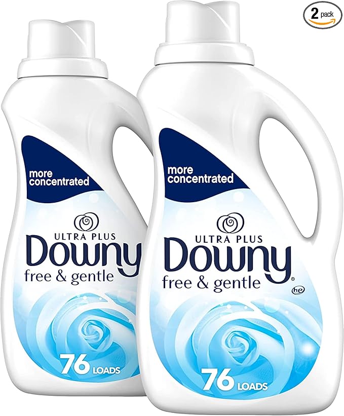 Downy Ultra Plus Free & Gentle Laundry Fabric Softener Liquid, Concentrated, 152 Loads Total, 51 Fl Oz (Pack of 2), White