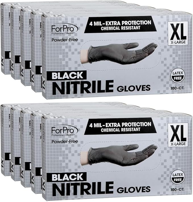 ForPro Disposable Nitrile Gloves, Chemical Resistant, Powder-Free, Latex-Free, Non-Sterile, Food Safe, 4 Mil