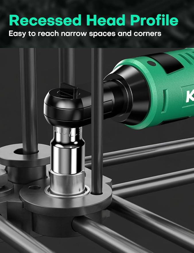 KIMO Cordless Electric Ratchet Wrench Set, 40Ft-lbs, 400RPM, 12V Cordless Ratchet Wrench 3/8" w/ 60-Min Charger, 7Sockets, 1/4" Adapter, Forward/Reverse Switch, 2.0Ah Battery, Variable Speed Trigger