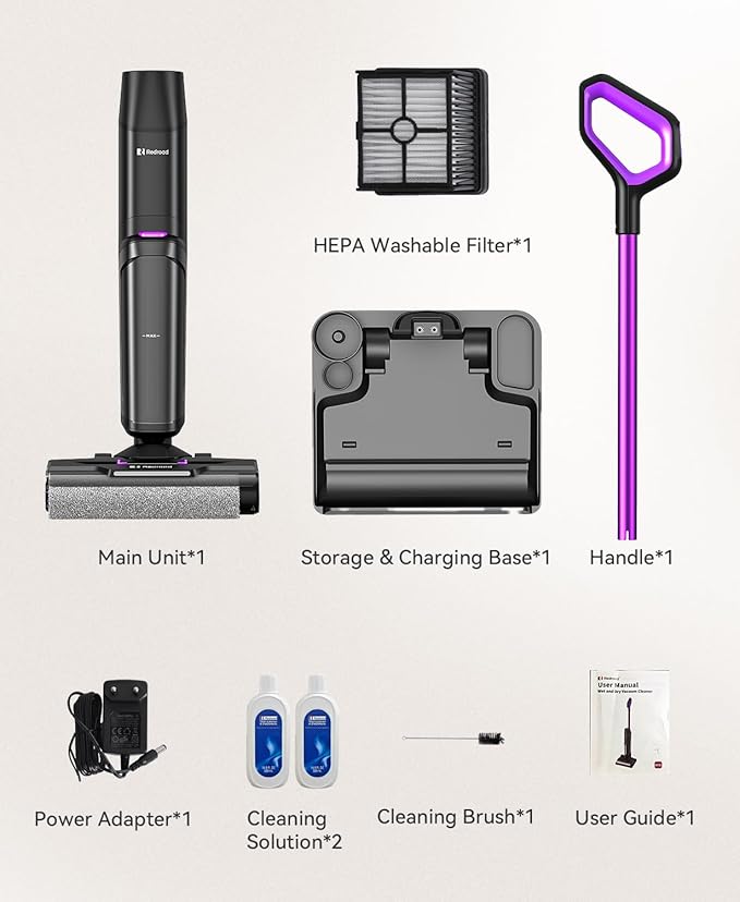 Wet Dry Vacuum Cleaner 16,000Pa,50Mins Runtime Cleaning Area 3,013 ft²,Cordless Vacuum Cleaner, Cordless Vacuum and Mop All in One,for Hard Floors Sticky Messes and Pet Hair,H15 Set