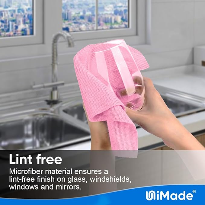 Microfiber Cleaning Cloth, 10 Pack Reusable Microfiber Towels for Cars Lint Free Cleaning Shop Towel Rags for Home Kitchen Automotive Bar Mechanic Restaurant Garage, 11.5"x 11.5", Pink