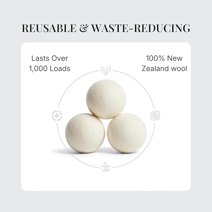 XL Wool Dryer Balls – Natural Fabric Softener for Laundry – Reusable, Anti-Static & Reduces Drying Time – 100% New Zealand Wool – Eco-Friendly Dryer Balls for Clothes