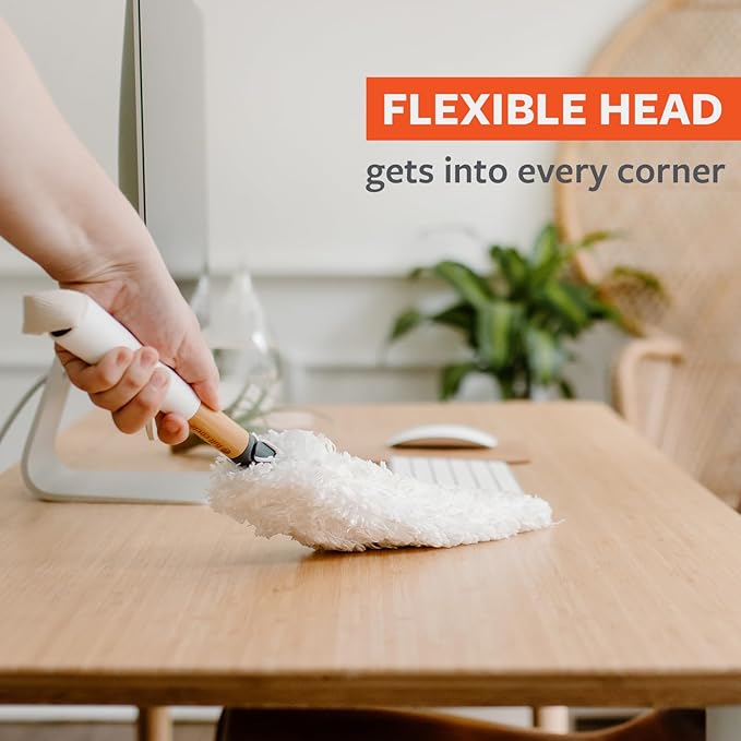 Full Circle Dust Whisperer Microfiber Duster - Machine Washable, For Ceiling Fans, Blinds, Furniture - White