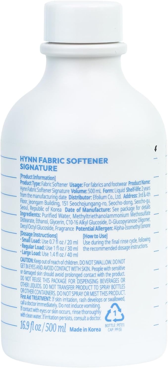 Concentrated Liquid Fabric Softener for Sebsitivbe Skin, Hypoallergenic, White Woody Musk, Long-Lasting Fragrance, Static Reducer & Wrinkle Minimizer, Made in Korea 16.9 fl oz