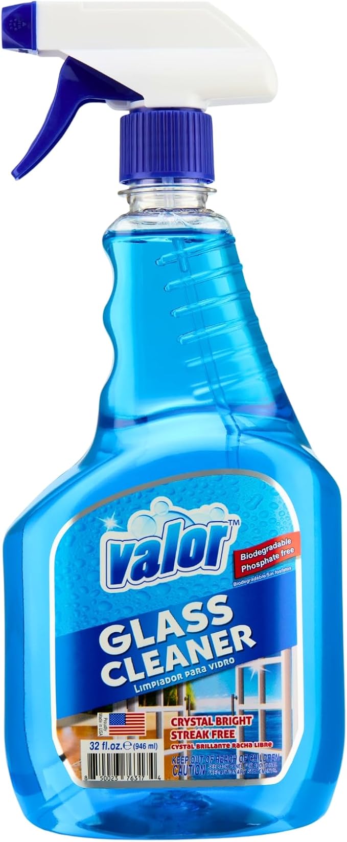 Valor Glass Cleaner Trigger Sprayer – Streak-Free Shine for Glass & Mirrors, 32 fl oz (32 Fl Oz (Pack of 1))