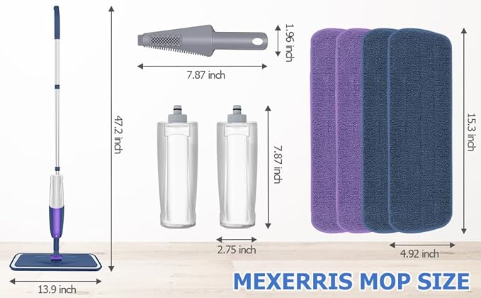 Spray Mops for Hardwood Floors Cleaning: MEXERRIS Wet Mop with 2 Refillable Bottles - Floor Mop with 4 Washable Pads for Swiffer PowerMop - Home Commercial Dry Dust Mops for Laminate Tile Vinyl Wood