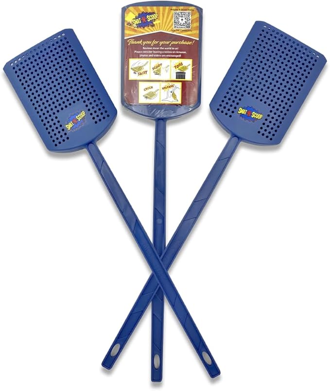 Heavy Duty Fly Swatter and Spider Catcher and Release. Insect Fly Catchers for Inside Home. House Fly Swatter or Humane Bug Catcher with Built in Insect Scoop. (3, Blue)