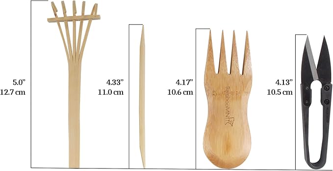 BambooMN Bonsai Tree Pruning Trimming Starter Tool Kit - Leaf Trimmers, and Bamboo Rake - 1 Set