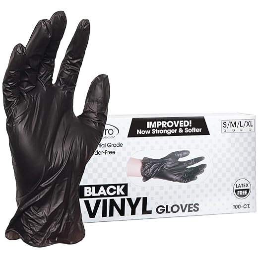 ForPro Disposable Vinyl Gloves, Black, Industrial Grade, Powder-Free, Latex-Free, Non-Sterile, Food Safe, 2.75 Mil. Palm, 3.9 Mil. Fingers, X-Large, 100-Count
