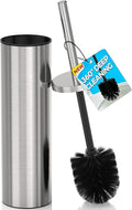 DOWRY Stainless Steel Toilet Bowl Brush and Holder for Bathroom, Deep Cleaning Toilet Brush and Holder Set with Long Handle, Hidden Toilet Bowl Brush with 2 Heads,Modern Decor Nickel Brushed Round