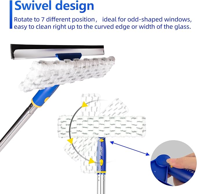 ITTAHO 86.6" Window Squeegee Cleaner,2 in 1 Window Cleaning Tool Kit,Shower Squeegee with Extension Pole，Glass Cleaning Tools for Shower Glass,Indoor/Outdoor High Window Cleaning-Two Pads