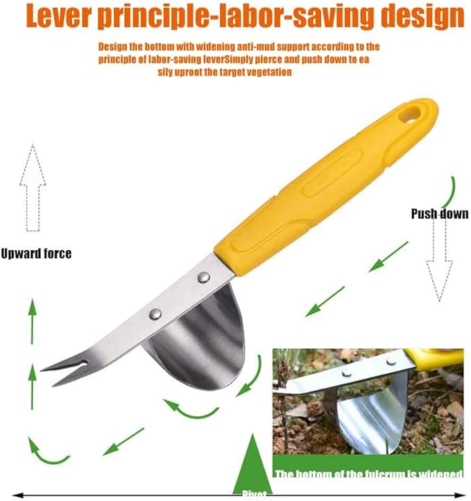 Hand Weeder Tool,Stainless Steel Weed Puller Tool with Metal Leverage Base to Easy Weed Removal & Deeper Root Digging,Garden Weeding Tools with Ergonomic Handle