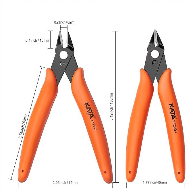 KATA Micro Wire Cutters Pliers: Precision Flush Cutter Tool for Jewelry Making, Hobby Models, Gundam, Electronics - 2-Pack Small Zip Tie Cutter Nippers - Mini Side Cutting Snips with Ergonomic Handle