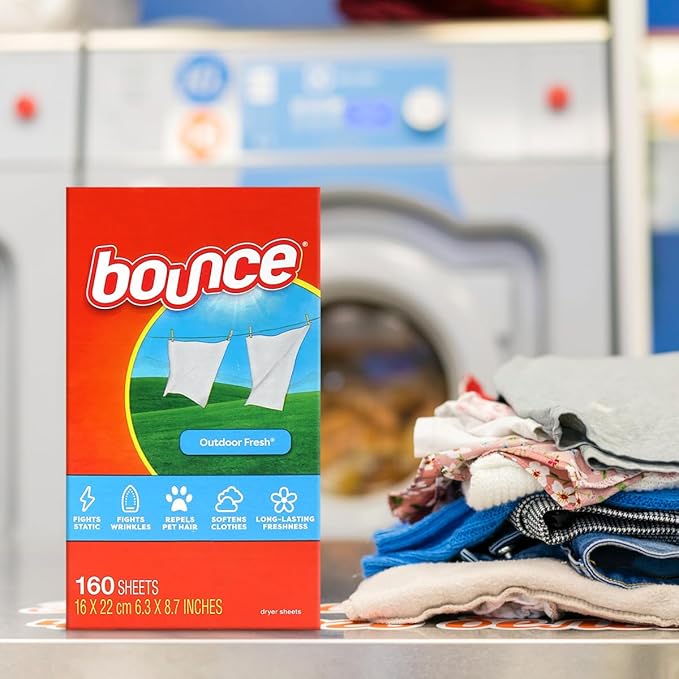 Bounce Dryer Sheets Laundry Fabric Softener Fresh Scent - Long Lasting Fresh Dry Cleaning Sheets for Tumble Dryer - Helps Reduce Wrinkles and Soften Fabrics, Repel Lint and Hair (160 Count)