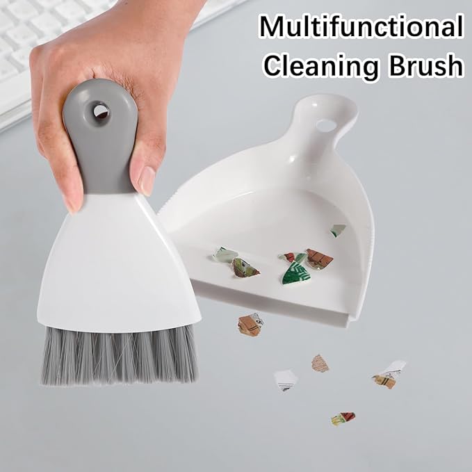 Mini Dustpan and Brush Set Portable Table Top Cleaning Brush and Dustpan Set Dining Table Crumb Sweeper with Soft Bristles Multipurpose Desktop Keyboard Cleaning Tools for Home Office